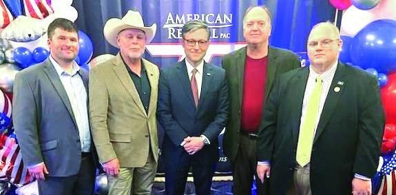 Pictured, from left: Donnie Bourgeois, Louie Pomes, Speaker of the House Mike Johnson, Steve Price and State Representative Mike Bayham in Washington, DC.