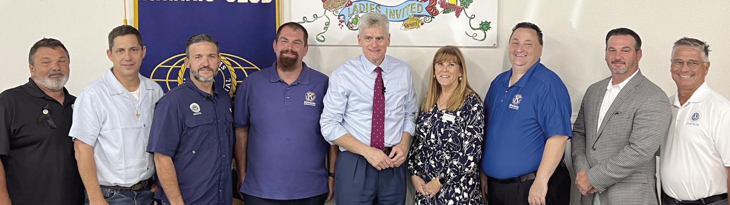 Pictured is US Senator Bill Cassidy (center) with St. Bernard Council Members and Kiwanis Club Members.