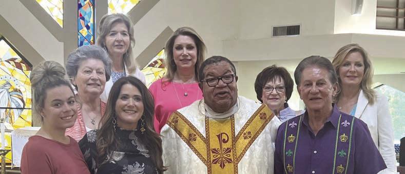 The Krewe of Lourdes recently presented a check to Our Lady of Lourdes Catholic Church from the proceeds of the 2023 ball and supper dance. Pictured left to right are Capatin Carlee Nunez, Queen Denise Clark, Fr. Kenneth Woods, King Lee Giorgio, Lena Nunez, Phyliss Diecedue, Cheryl Georgusis, Nora Eagen, and Melanie Cantatella.