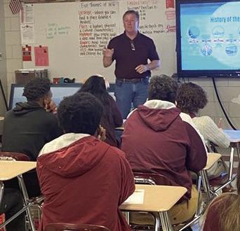 Executive Director Drew M. Heaphy tells Chalmette High students the history of the port.