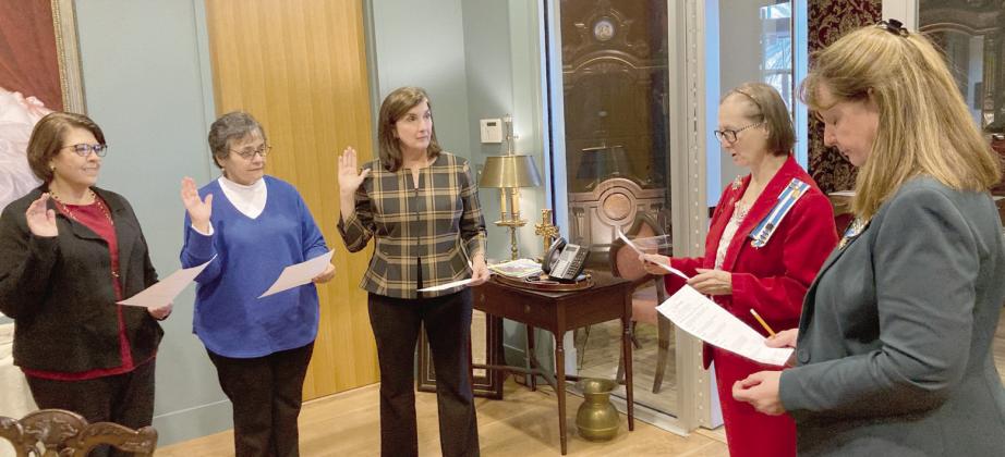 Francois deLery Chapter, Daughters of the American Revolution (DAR), recently welcomed new members (pictured, from left) Darlene Gaudin, Amy Mathews, and Kay Doody, who were sworn in by Registrar Hatte McElroy with Regent Gayle Buckley (R) looking on. The ceremony took place in the Founder's Room at Chalmette High School's Cultural Arts Center.