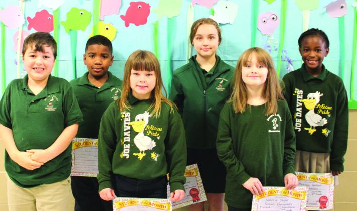 Pictured are Joseph Davies Elementary’s Third Grade Students of the Month for January 2023: Madison Watson, Kenlie Rabalais, Valerie Stigler, Rose Broen, Kayden Johnson and Max Armstrong.