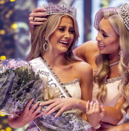 Averi Blyss Crawford, Miss Teen St. Bernard Parish Redfish Festival Queen, is crowned Miss Louisiana Teen USA 2023 by outgoing titleholder, Ainsley Ross. Photo Credits: RPM Productions, Inc. and Sage Media Group Photography