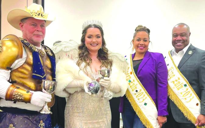 Royal Knight Louis Pomes, Goddess Natalie Fernandez Blum, Queen Christy Spears, and King Nick Spears at a Royal Court meeting. A first for St. Bernard... the Royalty of both Nemesis and Zulu live in the Parish.