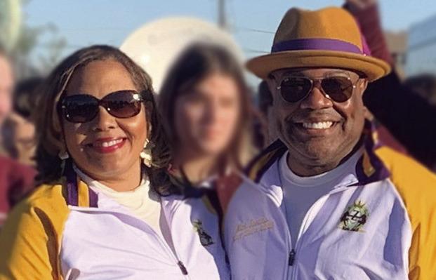 The 2023 King of Zulu, Nicholls 'Nick' Spears, and his Queen, Christy Spears, recently opened Carnival Season in Chalmette with a party at Torres Park. The event was followed by a second-line parade, led by Chalmette High School Band, to the couple's Arabi home where the Zulu flag was raised. Photo courtesy of Charles Jackson