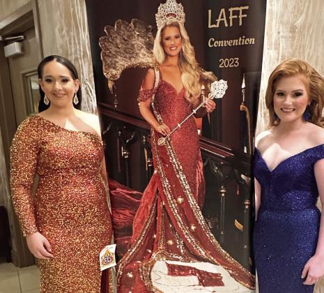 Pictured, from from left: Miss Tomato Festival Queen LXX, Taylor Chaplain, and Miss Louisiana Crawfish Festival Queen XIX, Abbey Bigner, at the 2023 Louisiana Association of Fairs and Festivals Convention.
