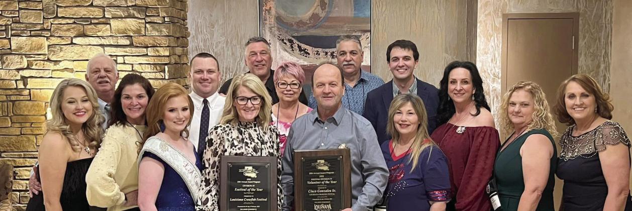 The Louisiana Crawfish Festival returned home from the Louisiana Association of Fairs and Festivals' (LAFF) convention this past weekend with two awards: Festival of the Year (Div. IV) and Festival Board President, Cisco Gonzales, Sr., received the Volunteer of the Year Award (Div. IV).