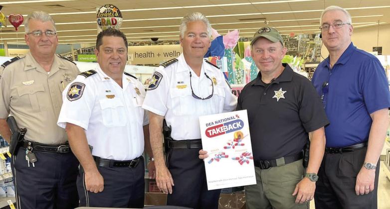 The St. Bernard Sheriff’s Office held a Drug Take-Back Day April 22 at Walgreens at the corner of Judge Perez Drive and Paris Road in Chalmette. From left, are: Lt. Robert Broadhead, Col. Chad Clark, chief of detectives and commander of the Criminal Investigations Bureau, St. Bernard Sheriff James Pohlmann, Lt. Chip Englande of the Special Investigations Division Narcotics Unit, and Walgreens Manager Kevin Krul.
