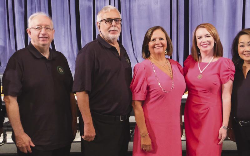 Left to Right School Board Members Don Campbell, Joseph Long, Henry Rodriguez III, Diana Dysart, Katherine Lemoine, Kelly Le-Bowman, Carly Creason