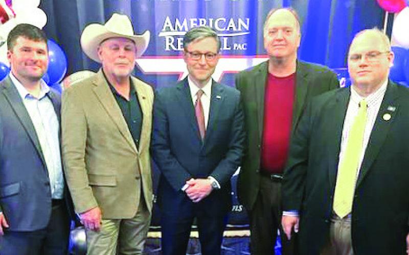Pictured, from left: Donnie Bourgeois, Louie Pomes, Speaker of the House Mike Johnson, Steve Price and State Representative Mike Bayham in Washington, DC.