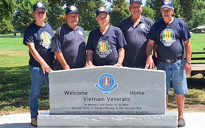 Vietnam Veterans of America Chapter 550 added several benches to the Vietnam Veteran Monument in Sidney Torres Park, in Chalmette. The benches are engraved with the Military Service Logos on top in addition to the words “All Gave Some” and “Some Gave All.” Members of the Vietnam Veterans of America Chapter 550 Monument Committee, from left to right are: Cal Kingsmill, Norman Landry, Hilton Preau, Barry Laine and Henry Catania.