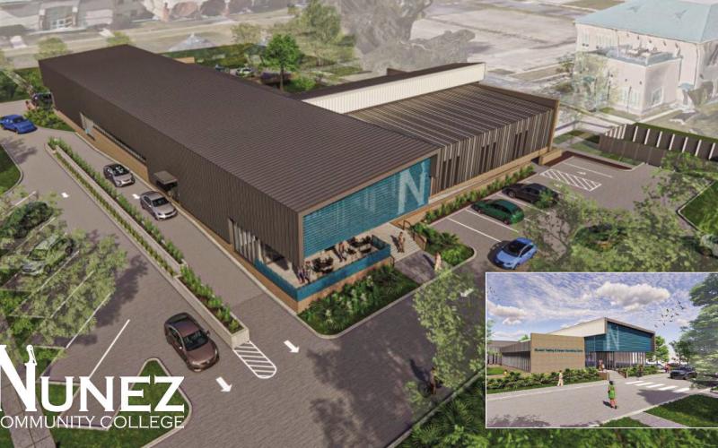 Pictured is the artist rendering of Nunez Community College's Student Testing and Career Counseling Center that is expected to open in Spring 2024.