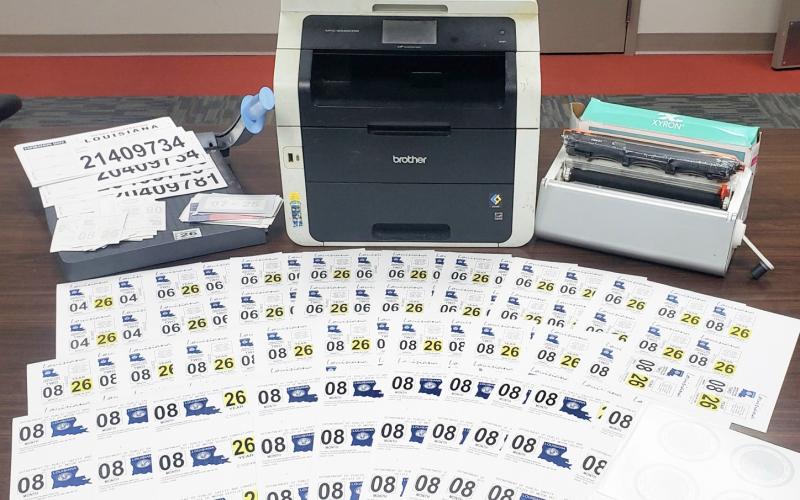 Counterfeit inspection sticker evidence.