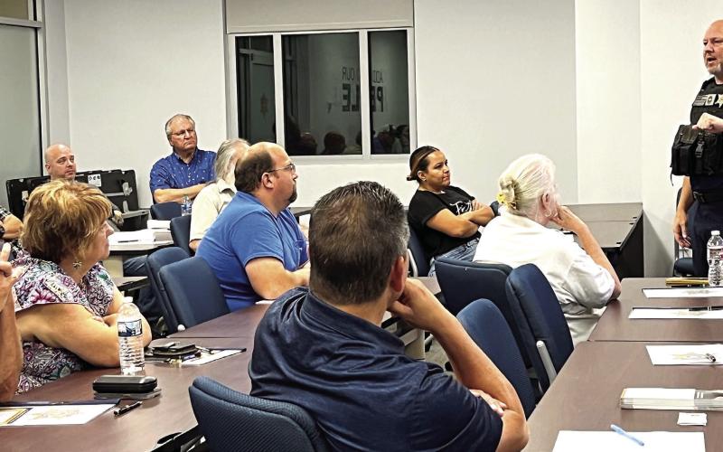 St. Bernard Sheriff’s Office Special Investigations Division Narcotics Agent James Wood speaks to Citizens Police Academy participants about his division’s role at the Sheriff’s Office.