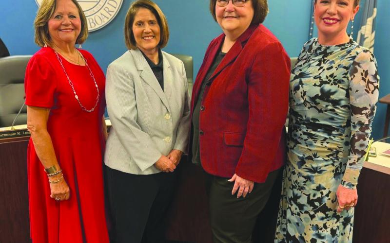 Mary Lumetta is the new Superintendent of the St. Bernard Public School System. Pictured with her is President Diana Dysart, outgoing Superintendent Doris Voitier, and Vice President Dr. Katherine Lemoine.