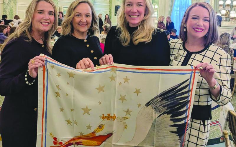 From left: Dr. JanetPopeHebert, theExecutiveDirector of LSBA; Avoyelles Parish School Board President Aimee Dupuy; Hannah Smith Mason, President of Lafayette School Board; and Dr. Katherine Lemoine, 2026 President of the Louisiana School Boards Association, recently joined fellow Louisiana leaders in Washington DC. Mason featured her original artwork as part of Washington Mardi Gras.