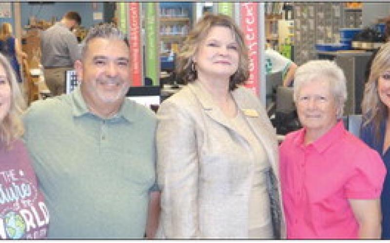 Our Lady of Prompt Succor Academic Technology and Media Director Rachel Vogt, who will teach the students in the Collaboration Lab, is shown on the left with Sam Caruso, Archdiocese Regional Career and Economic Development Collaborative Director; Archdiocese of New Orleans Deputy Superintendent of Catholic Schools Martha Mundine, former Principal Sharon Coll, and Principal Charol Armand.