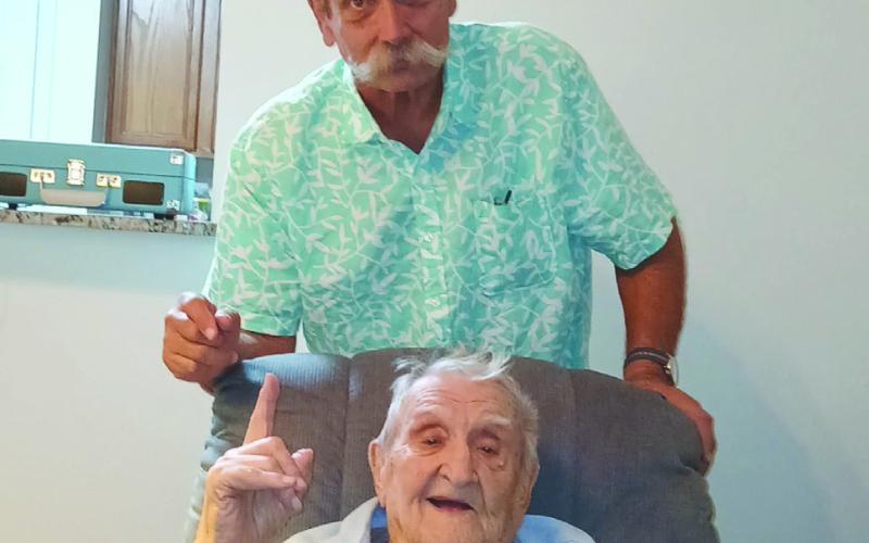 WWII veteran Eddie Tresch (seated) and Jimmy Delery (standing) after Eddie's pre-birthday dinner of Delery's homemade turkey, sausage, and okra gumbo along with fresh garlic bread and egg nog for desert. What an evening, Eddie made 98 years old Thanksgiving day.