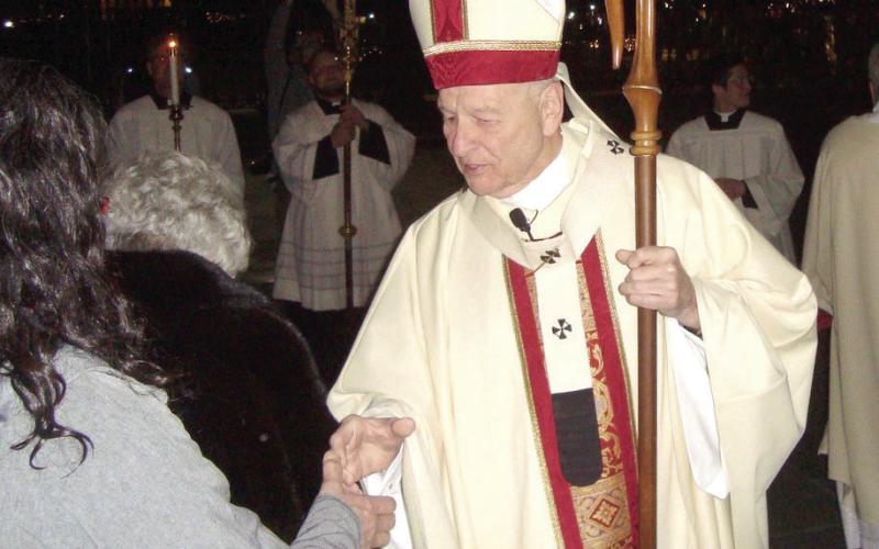 Despite the winter cold, Archbishop Gregory Aymond graciously greeted all as they exited the Cathedral.