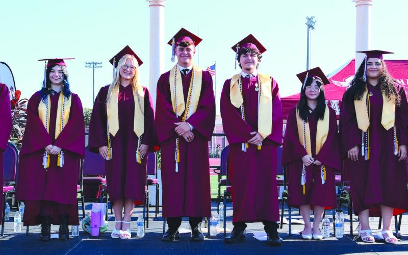 Class of 2026 Valedictorians left to right: Evan Ye, Samantha Thornton, Ella Tabora, Jackson Nunez, Christian Miller, Lillian Lai, Maya Dufrene, Celine Bioc.
