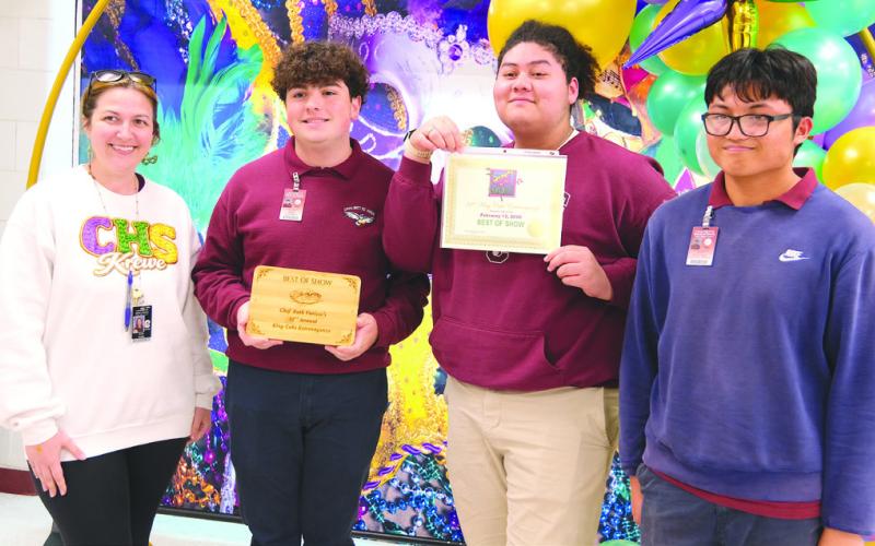 Best of Show Team Left to Right - Chalmette High Culinary Teacher Katie Nettles, Seth Oramous, Abner Lopez, Dwayniel Guirindola.