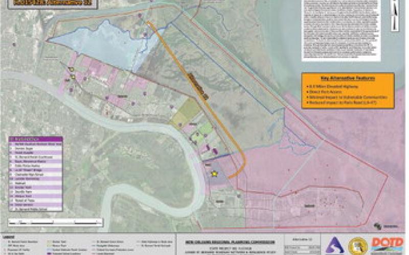 Alternative 12 is the longest of the three proposed routes at 8.9 miles and would allow trucks to avoid using major parish roads.