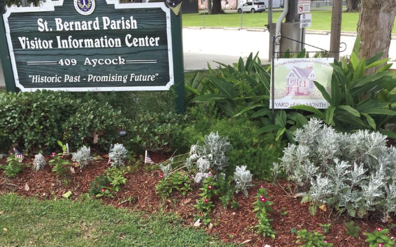 The St. Bernard Office of Tourism located in the Aycock Barn in Arabi received the Garden of the Month award from the Old Arabi Neighborhood Association. Volunteers take care of the garden and keep the front of the Visitors Center looking good.