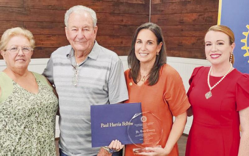 The Club also presented its Citizen of the year award to Nunez Community College Chancellor Dr. Tina Tinney for Outstanding Service to St. Bernard Parish. Pictured, from left: Club President Brenda Breakfield, Horace Evans (Inaugural and Longest serving Rotarian / Nunez Community College Board Member), Dr. Tina Tinney, and Katherine Lemoine (Rotarian / St. Bernard Parish School Board Vice President).