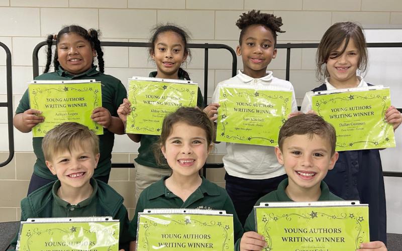 FIRST GRADE - Luke Tassin, Ella Grace Costella, Gunnar Schulz, Aaliyah Lopez, Khloe Debouse, Ivan Mitchell and Dallas Guzman.