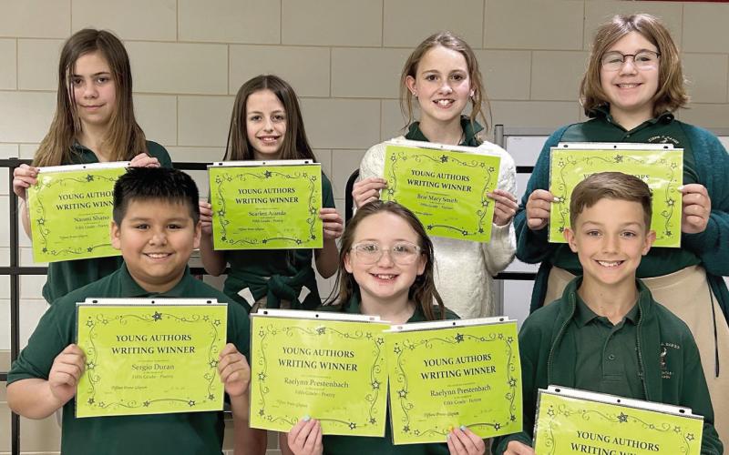 FIFTH GRADE - Sergio Duran, Raelynn Prestenbach, Lanny Lafrance, Naomi Shano, Scarlett Aranda, Brie Mary Smith and Kennedy Faust. Not pictured: Xander Russell.