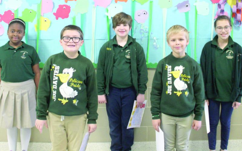 Pictured are Joseph Davies Elementary’s Fourth Grade Students of the Month for January 2023: Amelie Cervera, Wyatt Geeck, Kane Melerine Jr., Brayden Ansardi and Jada Andrews.