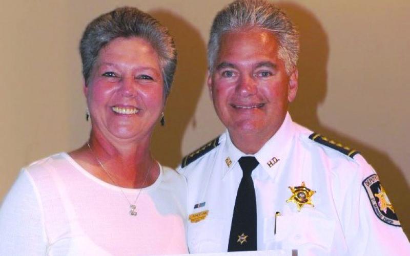 Debbie Loustalot, seen here with Sheri James Pohlmann, retired as an SBSO school Crossing Guard earlier this year after 34 years of service.