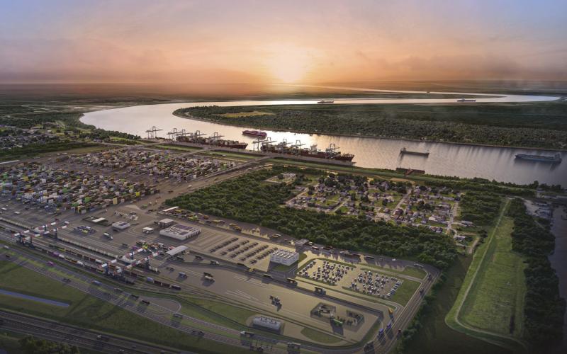 Nunez Community College in Chalmette will soon oer a Certificate of Technical Studies in Maritime Operations aimed at equipping students for jobs at the Louisiana International Terminal (LIT) in St. Bernard Parish. Pictured, a rendering of the LIT seen from east to west.