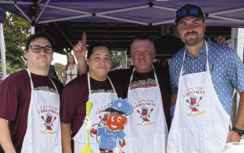 First place winners of this year's C.O.P.S. for Christmas Chili Cook O fundraiser held Oct. 18 are the SBSO Birdie and Bogeys Team, from left: Sgt. Andrew Mowers, Dep. Shannon Schmiderer, Reserve Division Dep. Fred Schmiderer and Lt. Kyle Brown.