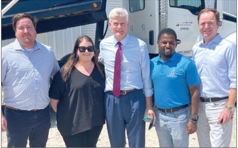US Senator Bill Cassidy (center) toured Trucking Innovation, a trucking/hauling, logistics and project management firm based in Chalmette, and met with owner and founder, Otis (second from the right). Cassidy said 'he and other business and civic leaders are the best evidence of St. Bernard’s recovery” from Hurricane Katrina.