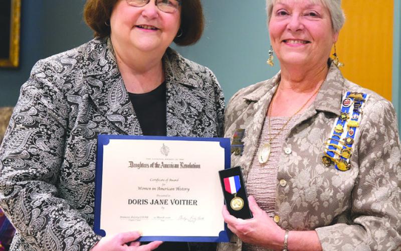 Doris Voitier was recognized by the National Society Daughters of the American Revolution (NSDAR) François deLery Chapter with the Women inAmerican HistoryAward.