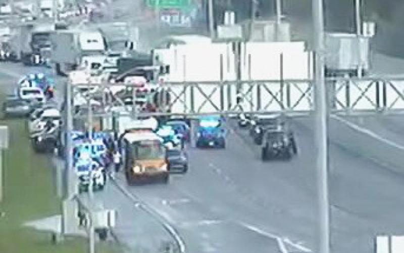 Emergency crews on the scene of where buses carrying Chalmette High's Band collided with one another.