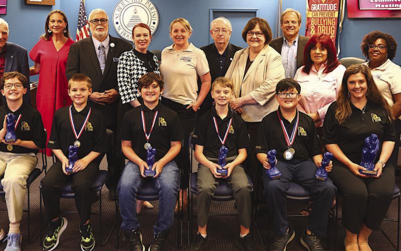 'AGLOA Elementary Division' Left to right- Front Row: Jonah Capstick, Michael Leggett, Theodore Schilling, Dominick Shreve, Andy Do, Melinda Hall. Second Row: Don Campbell, Millie Harris, Henry Rodriguez, Katherine Lemoine, Carly Creason, Joe Long, Doris Voitier, Sean Warner, Rosiland White, Keisa Rodney, Mary Lumetta