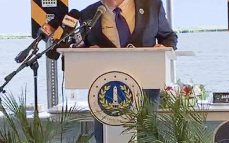 Parish President Louis Pomes speaks at the 19th Annual Hurricane Katrina Commemorative Ceremony