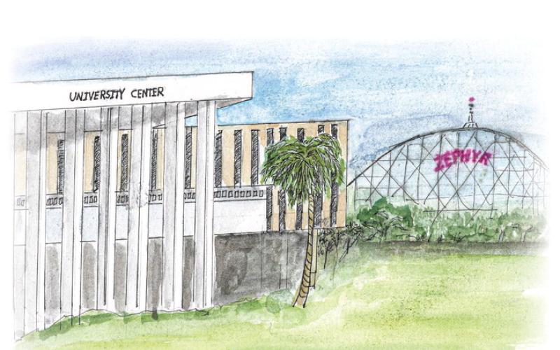 The iconic Twentieth Century amusement park, Pontchartrain Beach, with it’s memorable Zephyr rollercoaster ride on the New Orleans lakefront has been transformed into a launch pad of jobs and innovation named The Beach at UNO in honor of the bygone destination of entertainment thrill-seekers. Artist rendering of UNO and the Zephyr ride circa the 1970’s.