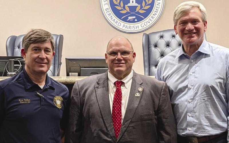 From left: State Senate Insurance Committee Chairman Kirk Talbot, Rep. Mike Bayham, and Louisiana Insurance Commissioner Tim Temple