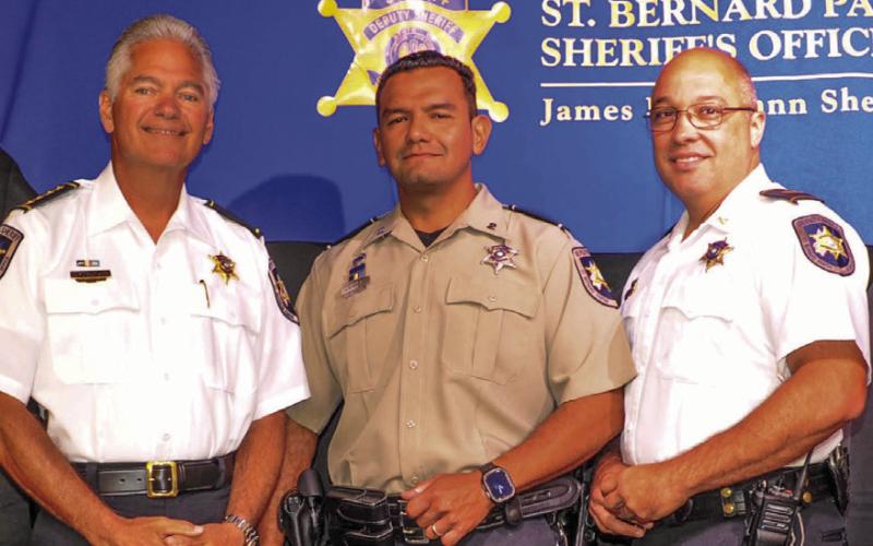 St. Bernard Sheriff’s Office deputies who received Lifesaving Medals from Sheriff James Pohlmann are, from left: Lt. Jorge Vargas, of the Field Operations Bureau Patrol Division; and Capt. Stephen Ingargiola, director of training.