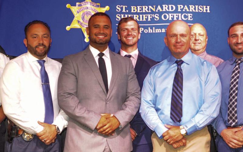 St. Bernard Sheriff’s Office Special Investigations Division Narcotics Unit Agents who received Medals of Merit awards from Sheriff James Pohlmann are, from left: Agent Jason Saltalmachia, Agent Patrick Clark, Agent Colin O’Brien, Lt. Clifford “Chip” Englande, Agent James Wood, Agent Richard Scheuermann and Lt. Brad Nuccio.