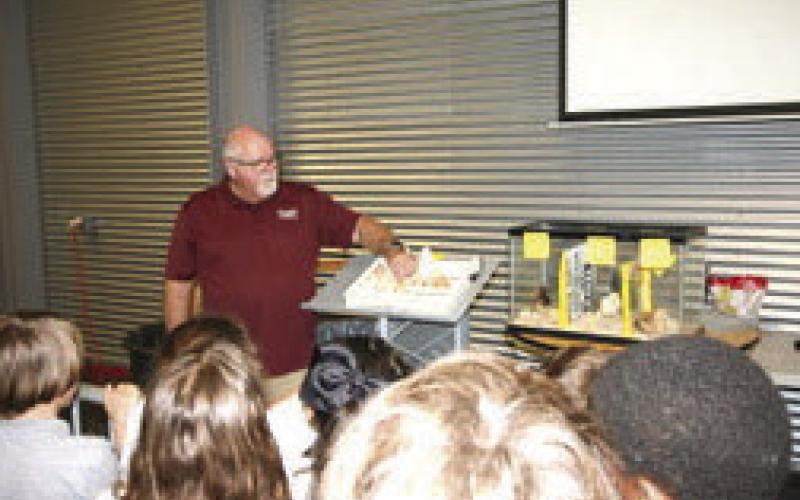 Bill Haines gives a egg lesson at AgMagic. The question which came first the chicken or the egg is never ending for any lesson on chickens.