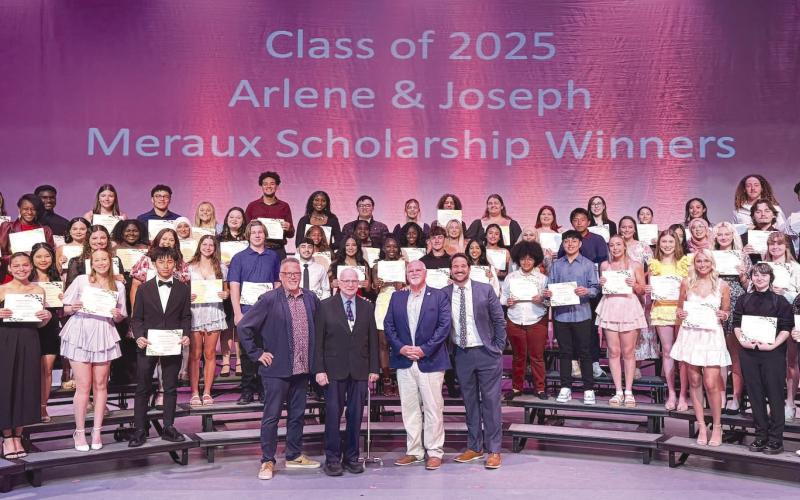 Chris Haines, Wayne Warner, Bill Haines, and Will Schneider with the Class of 2025 Arlene &amp;amp; Joseph Meraux Scholarship winners