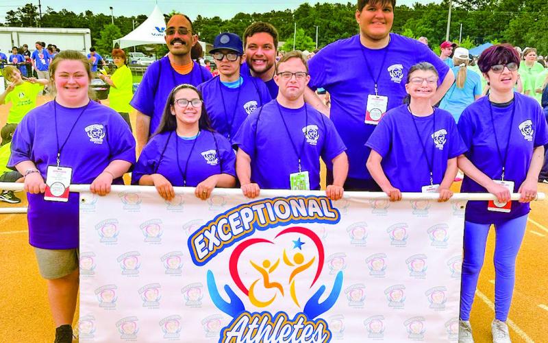 Pictured are the Exceptional Athletes of St. Bernard's nine athletes that participated in the 2024 Special Olympics Summer Games: Brandon Bayham, Matthew Davis, Alexis Hernandez: first place in Mini Javelin, Stephen Hernandez, Adam Jones, Katie Lopez, Jordan Meche, Brynn Plaiscia and B.J. Schultz.
