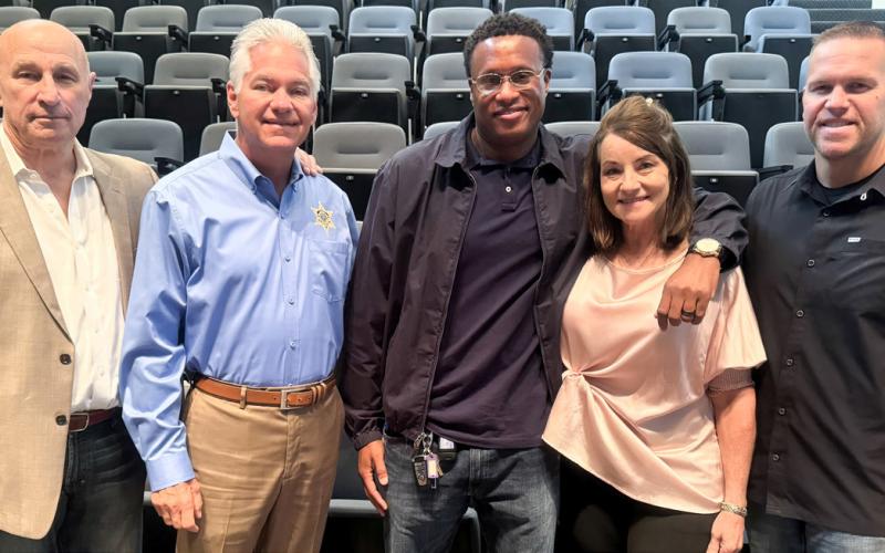 As part of Chalmette High School’s participation in the national program ‘You Are Too Good For Drugs’, several local leaders recently came together to speak to students about the importance of making good choices. From left are: VJ Dauterive, St. Bernard Sheriff James Pohlmann, Joe Landix, Desiree Hebert Wibright and SBSO Maj. Daniel Bostic.