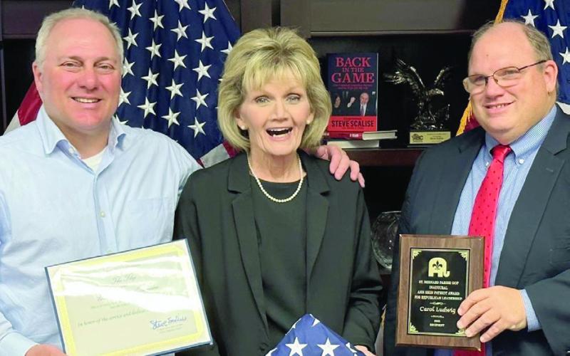Pictured, from left: US Representative Steve Scalise, Carol Ludwig and St. Bernard Parish Republican Chairman Mike Bayham.