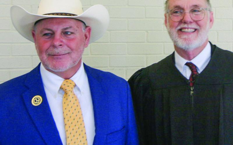 Newly sworn St Bernard Parish President Louis Pomes with Judge William McGoey Div a 34Th JDC. Judge McGoey swore in the new Parish President.