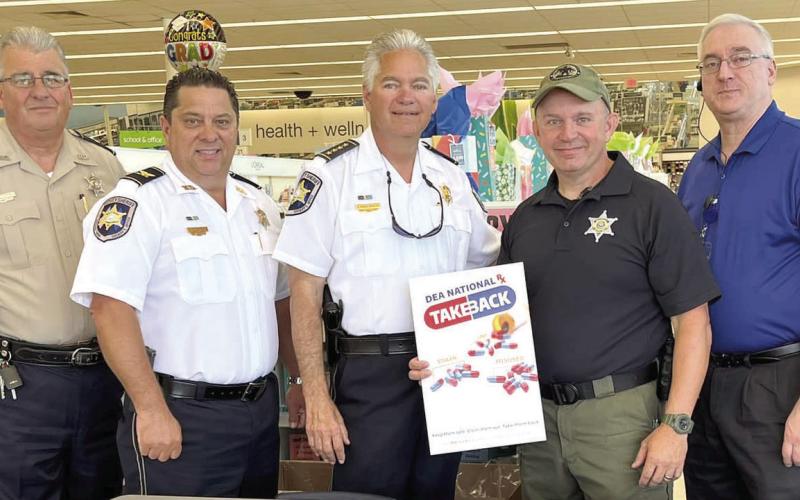 The St. Bernard Sheriff’s Office held a Drug Take-Back Day April 22 at Walgreens at the corner of Judge Perez Drive and Paris Road in Chalmette. From left, are: Lt. Robert Broadhead, Col. Chad Clark, chief of detectives and commander of the Criminal Investigations Bureau, St. Bernard Sheriff James Pohlmann, Lt. Chip Englande of the Special Investigations Division Narcotics Unit, and Walgreens Manager Kevin Krul.